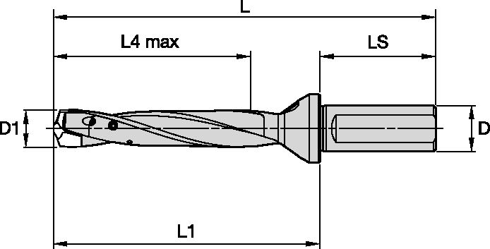 TDMX DRILL BODY D=21MM 5XD SL SHANK 25MM