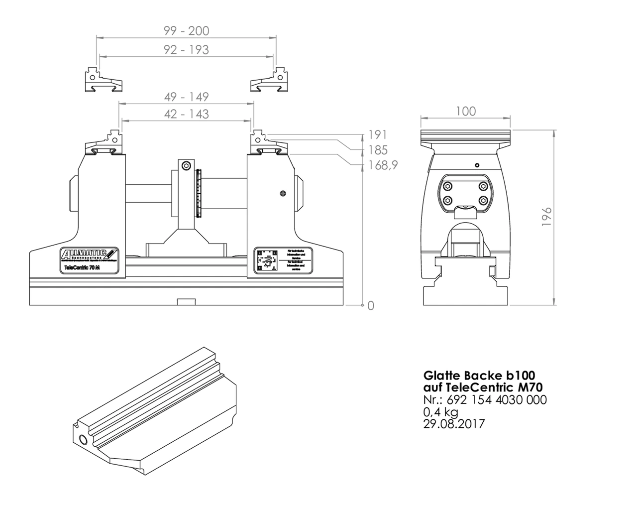 Step jaw 100mm, carbide coated mobile