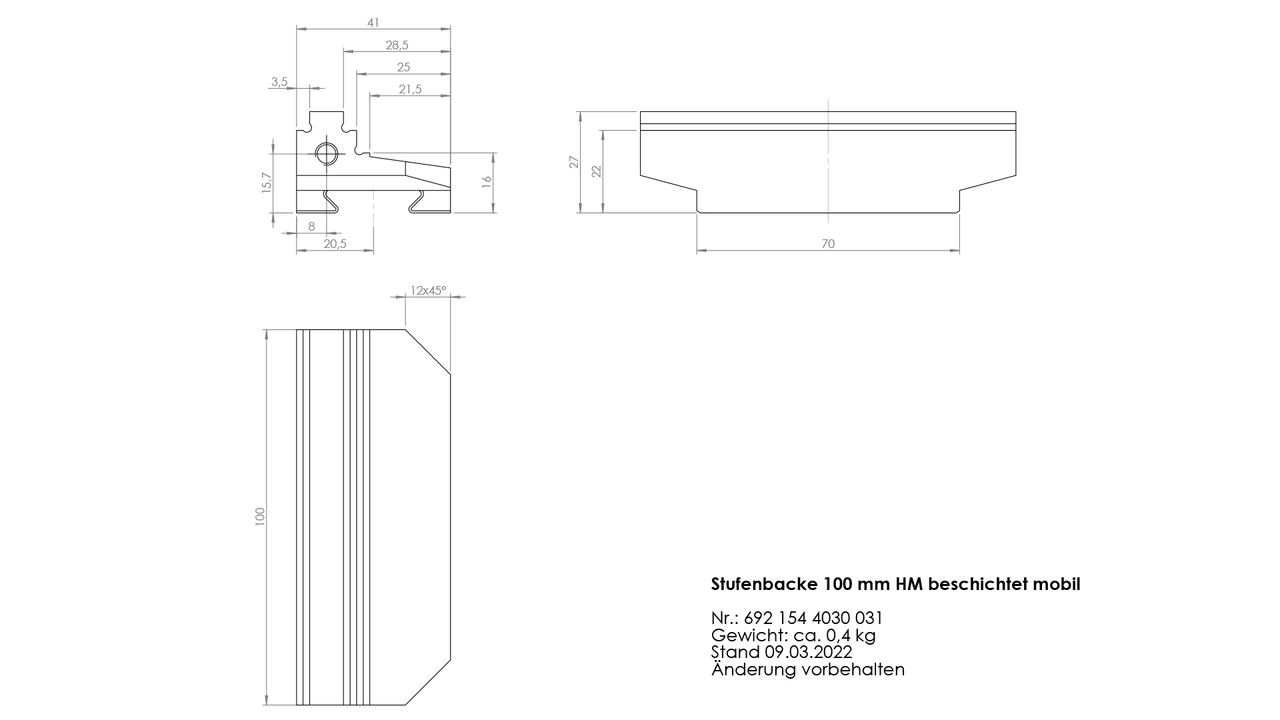 Step jaw 100mm, carbide coated mobile