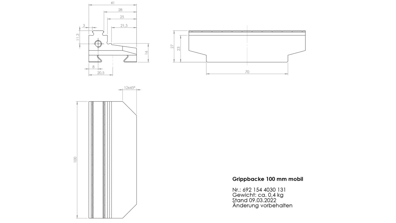 Gripp jaw 100 mm mobile