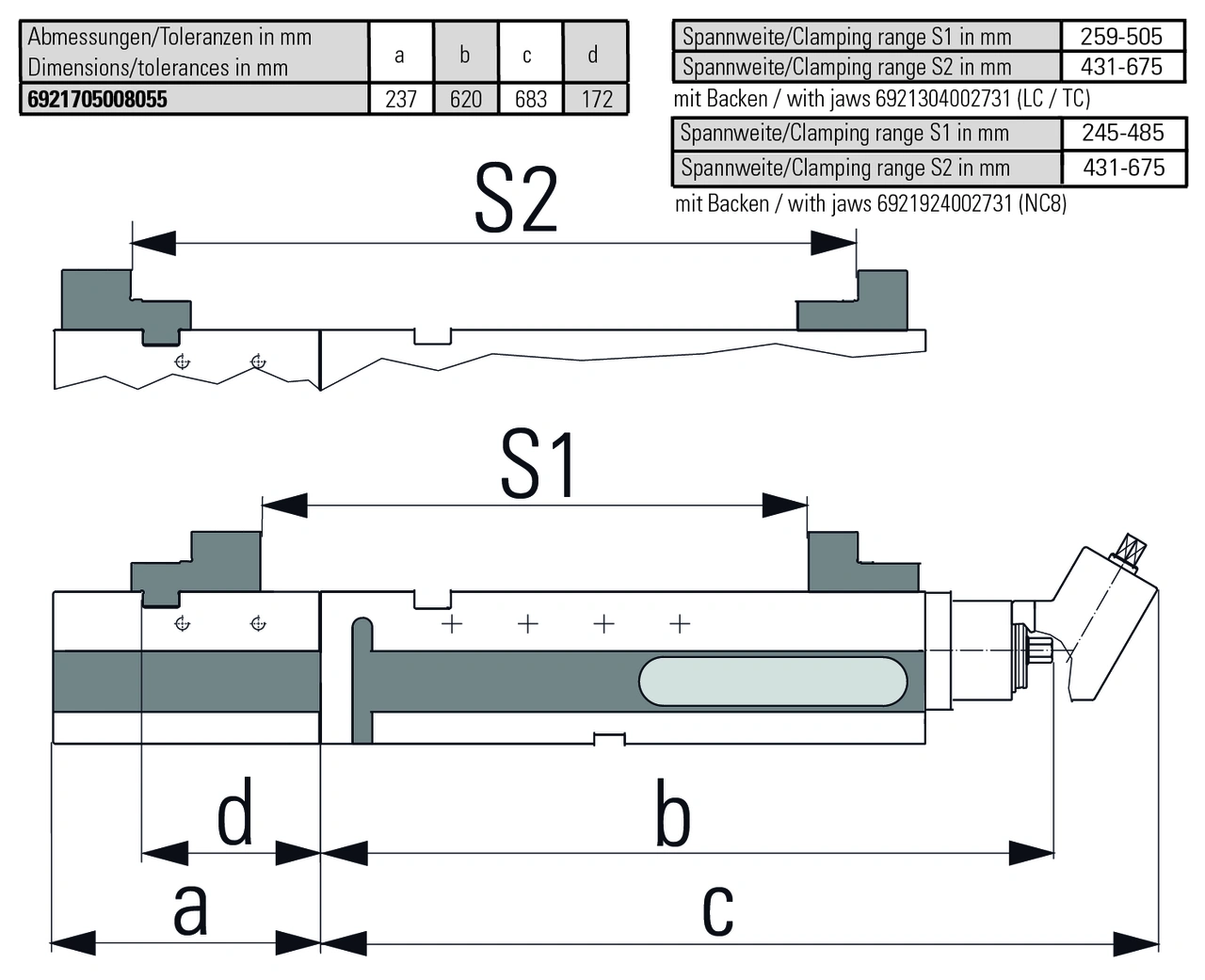 Clamping range enlargement 160
