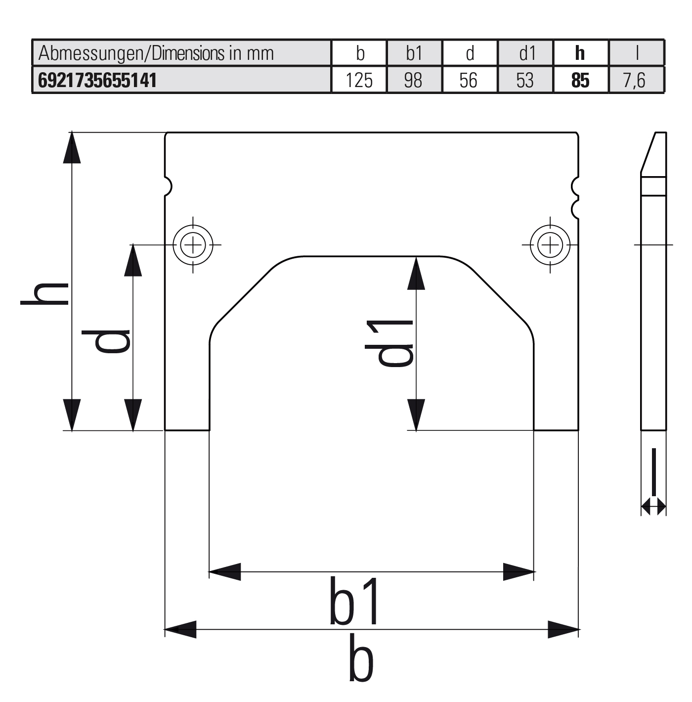 Insertable plate high 85 mm