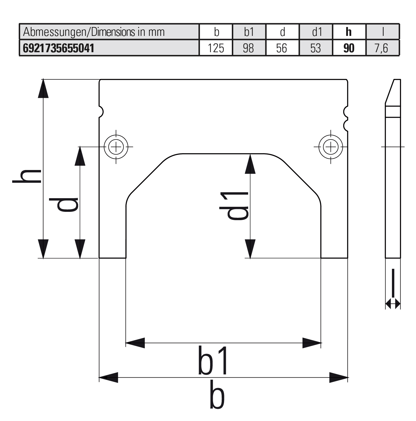 Insertable plate high 90 mm
