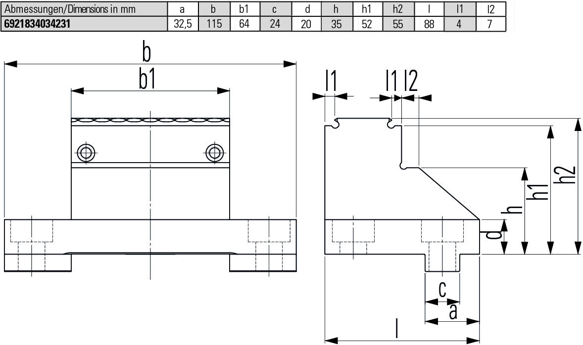 Jaw 64 mm, fixed with integrated gripper row