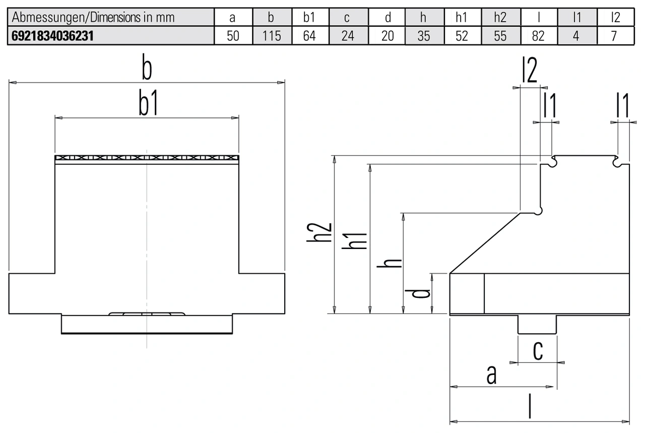 Jaw 64 mm, movable with integrated gripper row