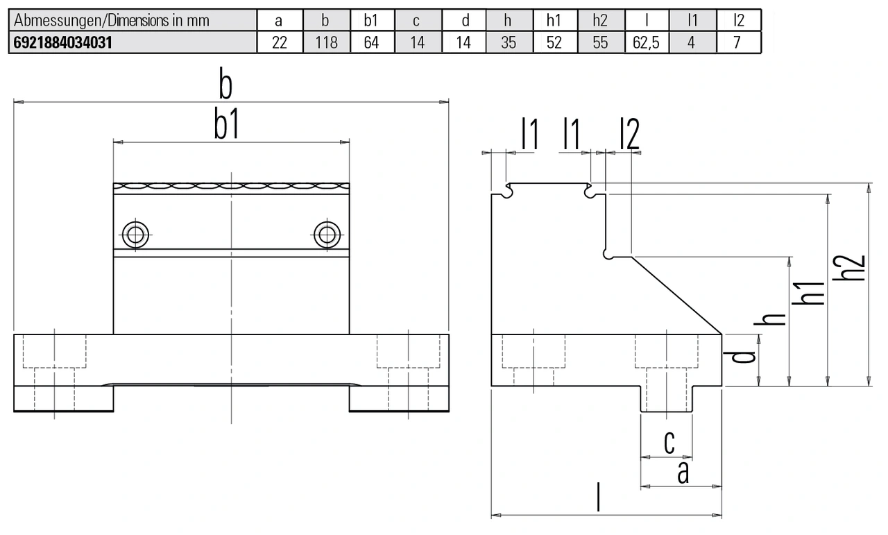 Jaw 64 mm, fixed with integrated gripper row