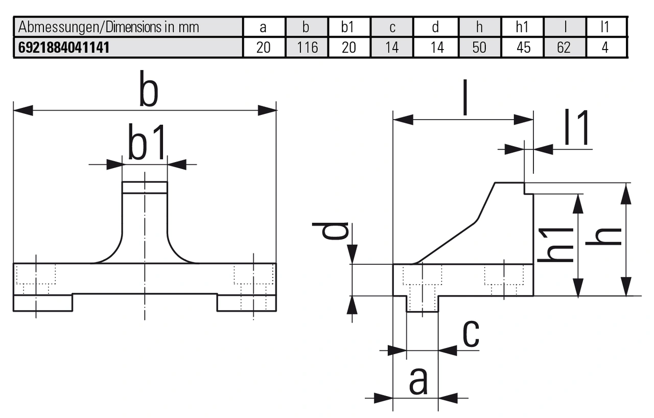 Reduced-width jaw, 20 mm fixed
