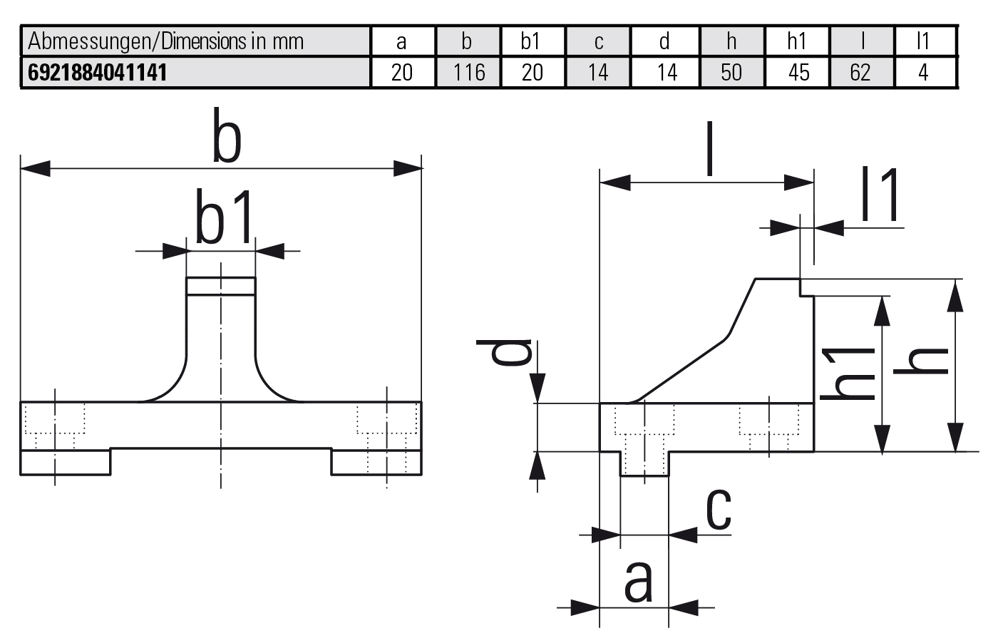 Reduced-width jaw, 20 mm fixed