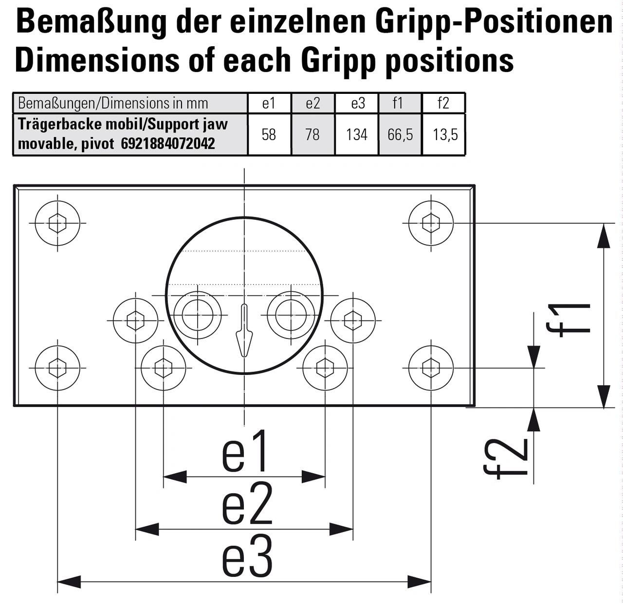 Support jaw for gripper studs movable, pivot