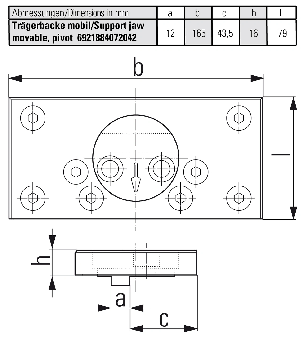 Support jaw for gripper studs movable, pivot