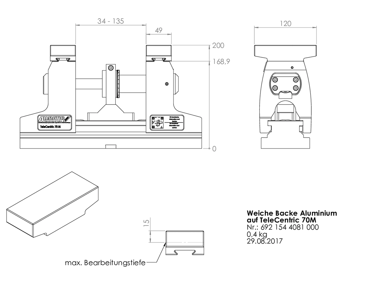 Soft jaw 120 mm mobile Aluminum