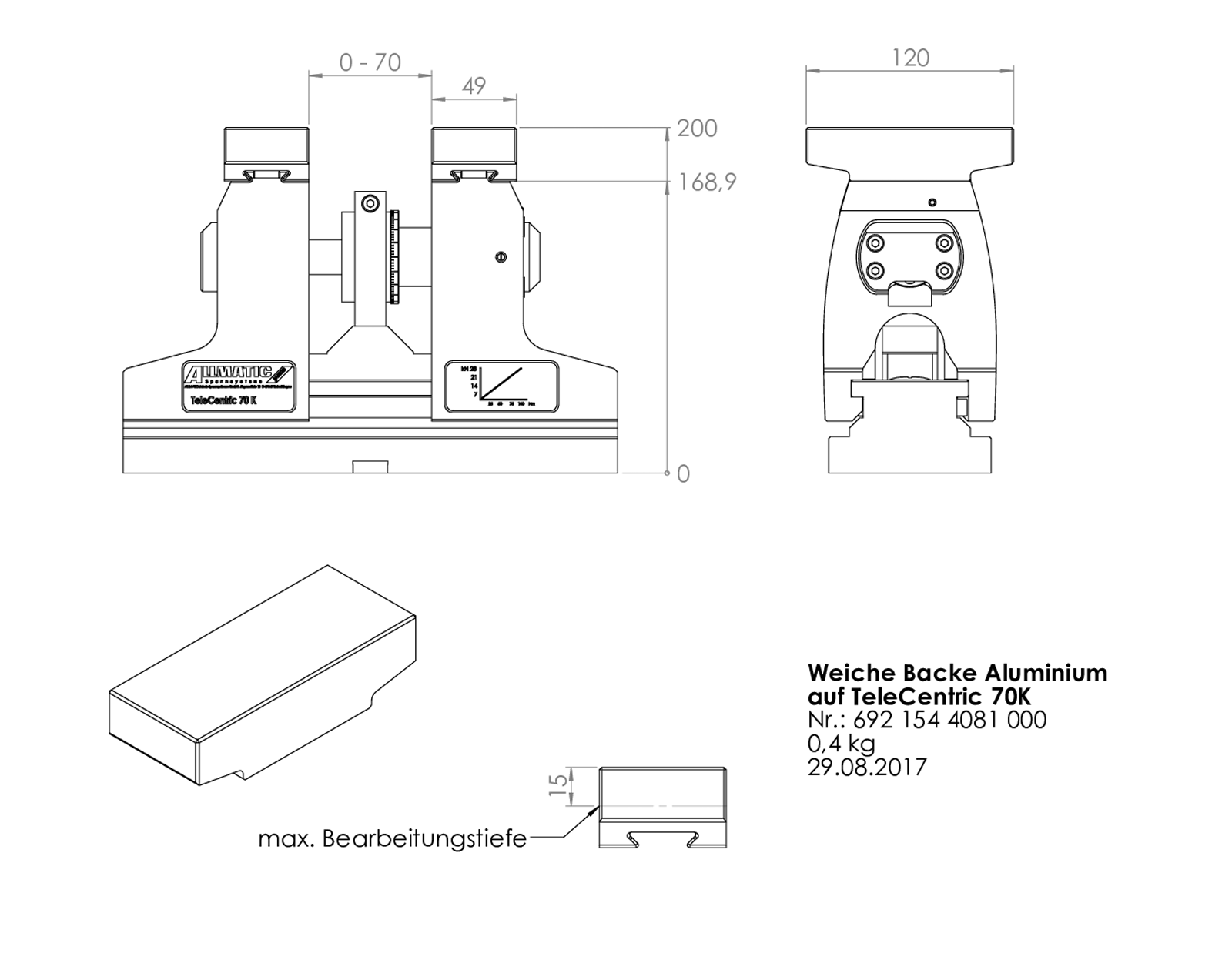 Soft jaw 120 mm mobile Aluminum