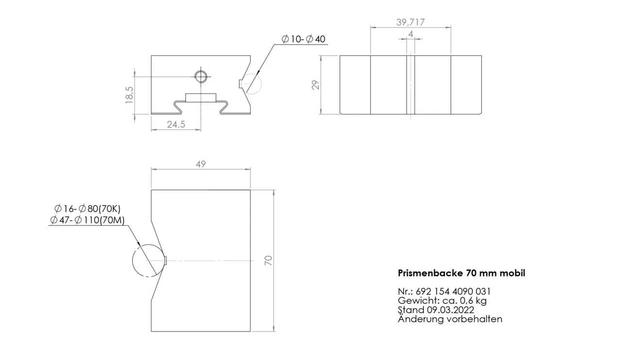 Prismatic jaw 70 mm mobile