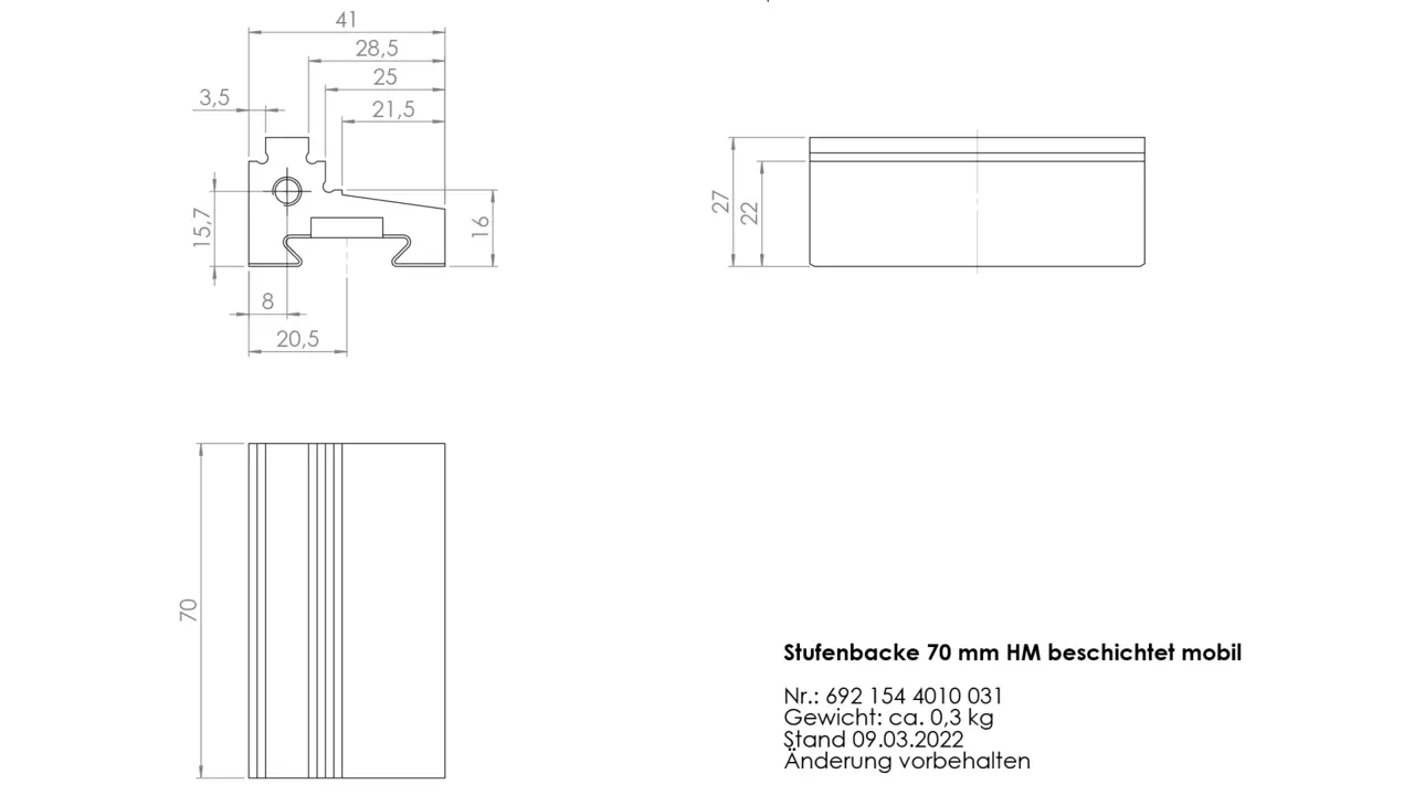 Step jaw 70 mm, carbide coated mobile