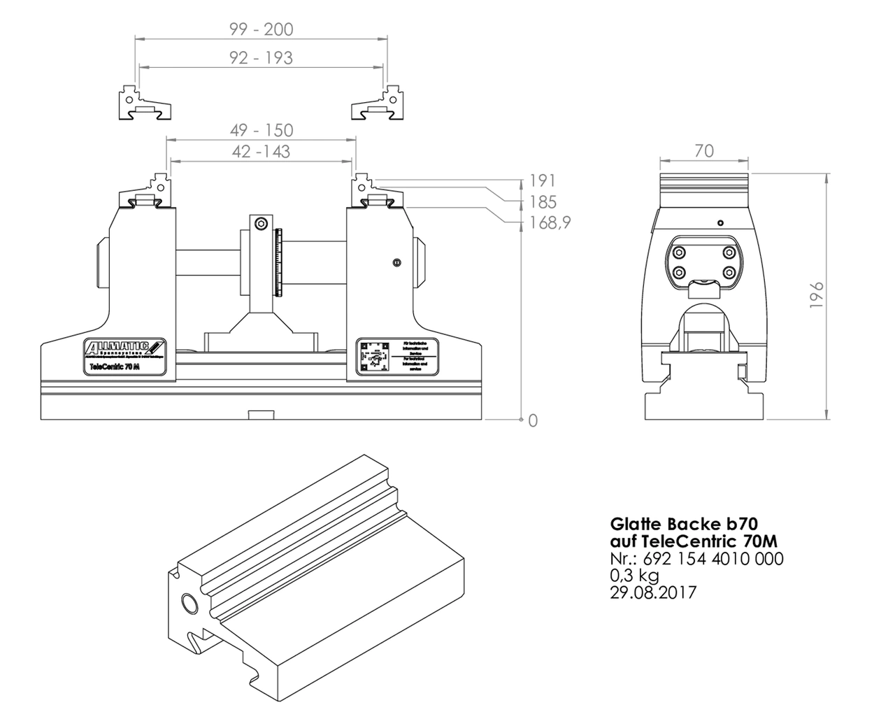 Step jaw 70 mm, carbide coated mobile