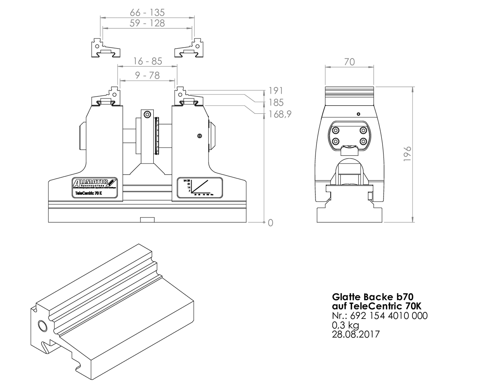 Step jaw 70 mm, carbide coated mobile