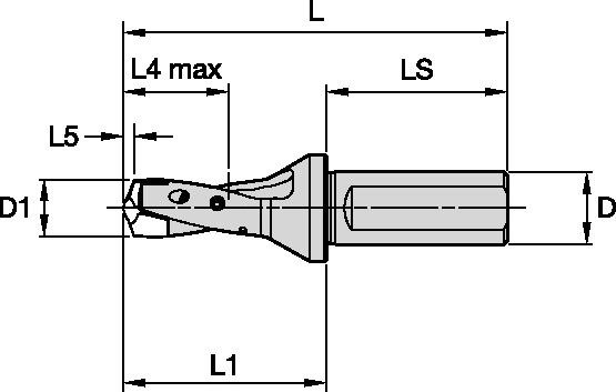 TDMX BODY D=22MM 1XD SL SHANK 25MM